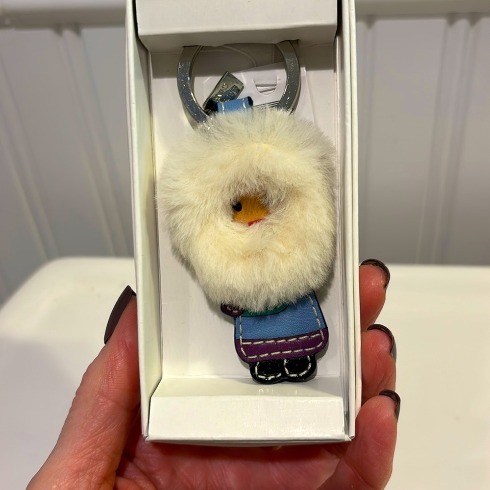 Coach Eskimo Leather Fur Key Fob Keychain Key Ring